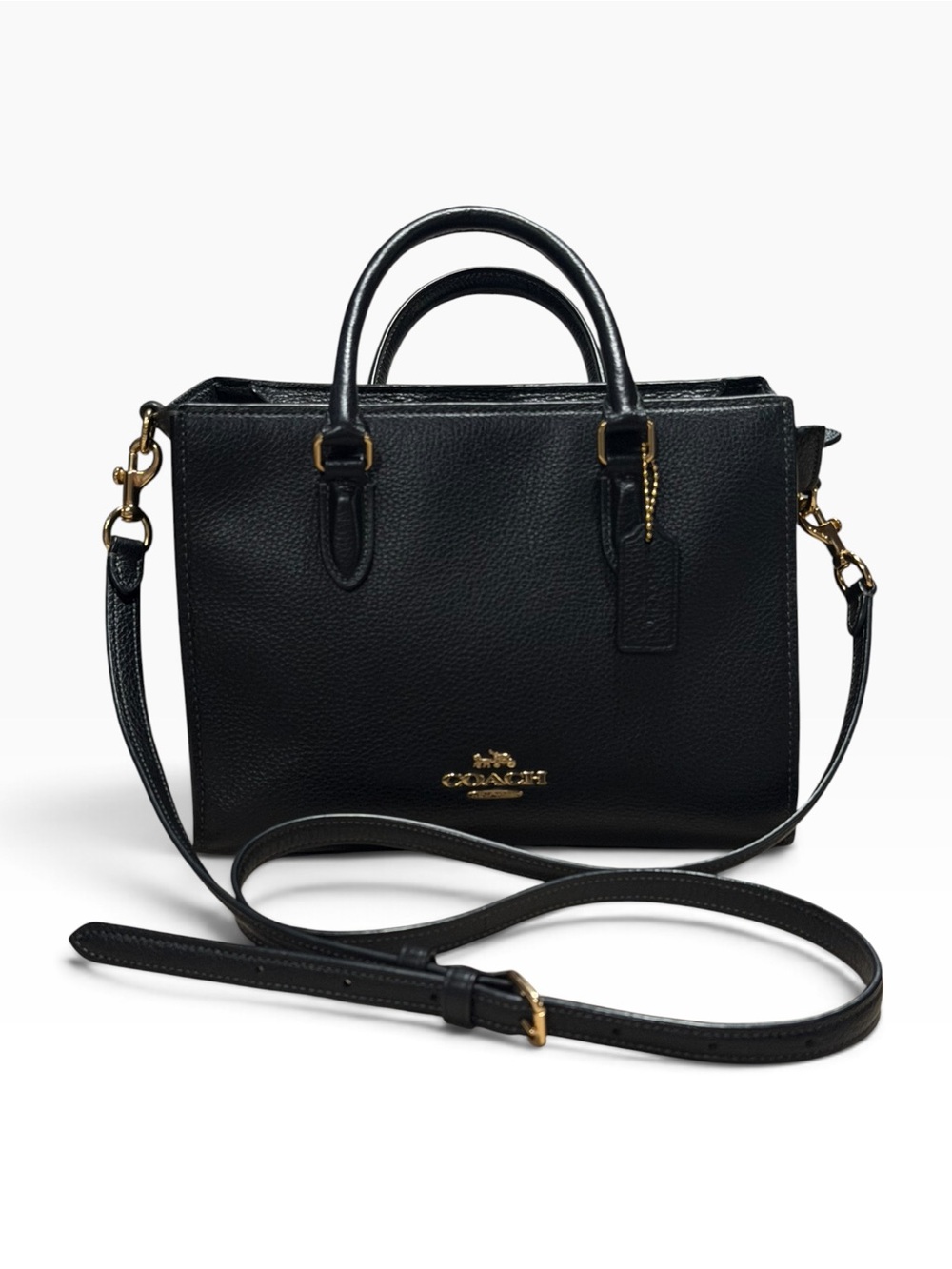Coach Black Refined Pebble Leather Maggie Small Tote Crossbody Bag